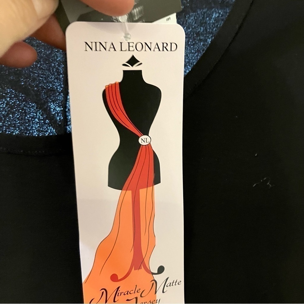 Nina Leonardo Black Dress With Sheer Sleeves size XL - Picture 8 of 10